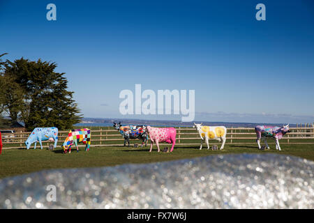 Die Herde, eine Sammlung von bemalten Kühe auf der Tapnall Farm in der Nähe von Yarmouth auf der Isle Of Wight. Stockfoto