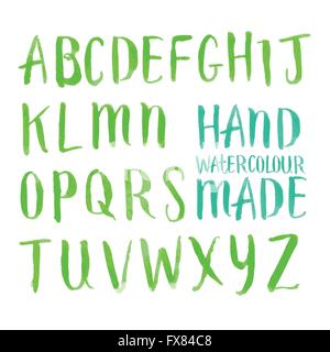 Aquarell-Pinsel-Briefe. Handgemachte Alphabet Schriftzug in gebürstetem Aquarell. Vektor-Illustration. Stock Vektor