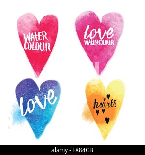 Aquarell Vektor Herzen A Sammlung von Aquarell Liebe Herzen. Vektor-illustration Stock Vektor