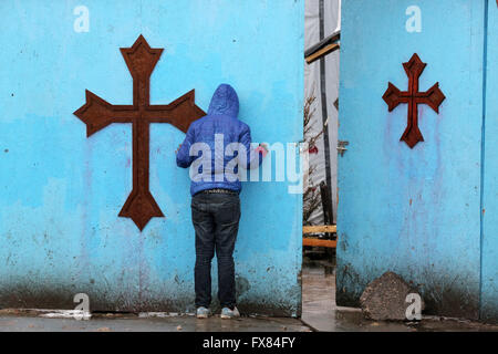 Äthiopisch-Orthodoxe Kirche in der sogenannten Dschungel Flüchtlingslager, Calais, Frankreich Stockfoto