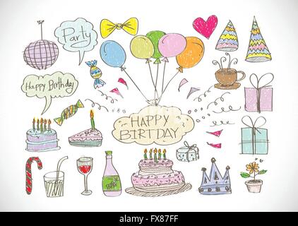 Handgezeichnete Geburtstag Kritzeleien Vektor-illustration Stock Vektor