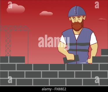 starke Baumeister in Overall und Helm Stock Vektor