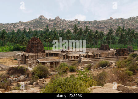 Gesamtansicht der Achyuta Raya Tempel-Komplex, Hampi, Karnataka, Indien. Heilige Zentrum. Stockfoto