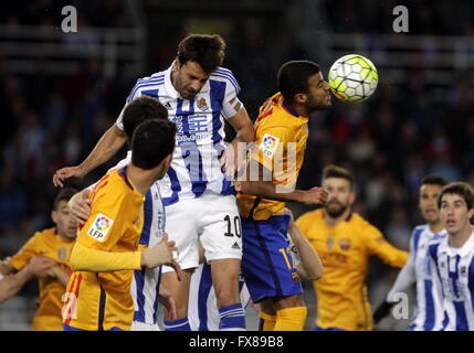 Rafinha Barcelona in Aktion während der La Liga match Espagolde Real Sociedad - FC Barcelona im Stadion Anoeta Stockfoto