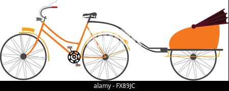 indische Rikscha-Vektor-Illustration Reisen Transport ziehen Sie mit dem Fahrrad Stock Vektor