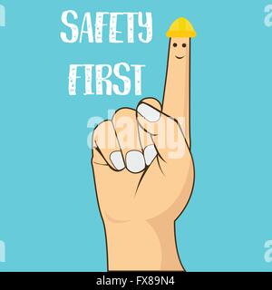 Sicherheit erste Fingerzeig tragen Helm Vektor Illustration Konzept Stock Vektor