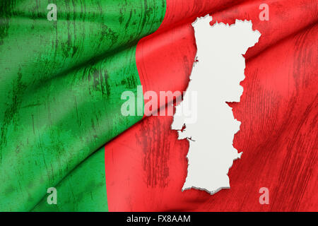 3D Rendering von Portugal Karte und Flagge im Hintergrund. Stockfoto