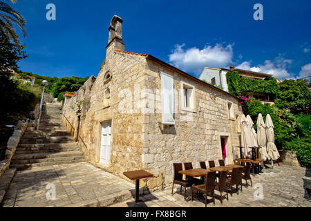 Hvar alten Steinkirche und antiken Schritte, Hvar, Kroatien Stockfoto