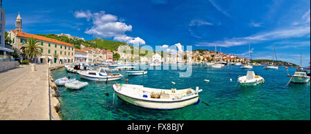 Küsten Stadt Hvar Waterfront Panorama, Dalmatien, Kroatien Stockfoto