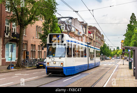 Alte Straßenbahn in Amsterdam Stockfoto