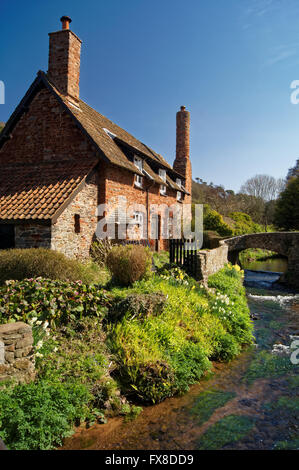 England, Somerset, Allerford, Lastesel Brücke über Fluss Aller Stockfoto