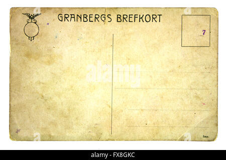 leere Rückseite eine antike Postkarte isoliert auf weiss Stockfoto
