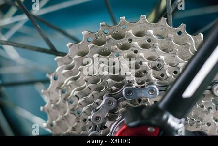 Road Bike Schaltwerk Gänge closeup Stockfoto