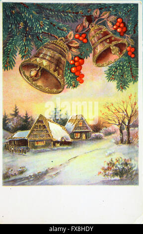 Gruß Weihnachts Postkarte gedruckt in Deutschland zeigt Winterlandschaft, ca. 1945 Stockfoto