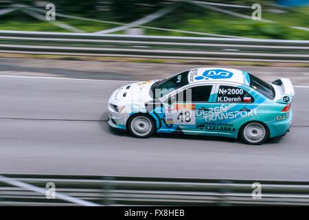 Mitsubishi Lancer Evo schwenken bei Ostra Mountain Pass Bergrennen Stockfoto