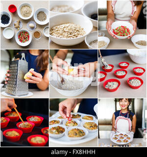 Collage von Rezept kochen vegetarische Ernährung Cupcakes in der Küche Stockfoto