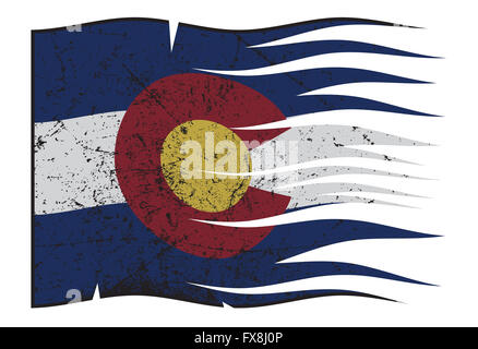 Ein wellig und grunged Colorado State Flag isoliert auf weißem Hintergrund Stockfoto