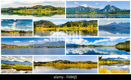 Collage aus schöne Panorama Landschaft in Bayern mit Bergen und Seen. Stockfoto