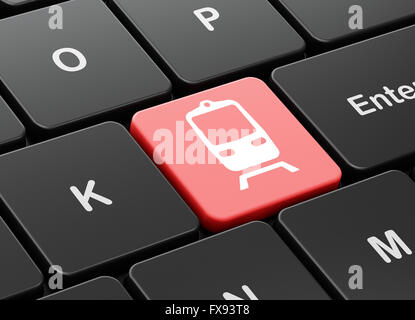 Tourismus-Konzept: Zug auf Computer Tastatur Hintergrund Stockfoto