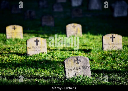 Grabstein eines deutschen Soldaten mit dem Eisernen Kreuz Symbol in einem Helden-Friedhof Stockfoto