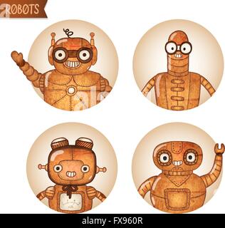 Steampunk-Roboter-iconset Stock Vektor