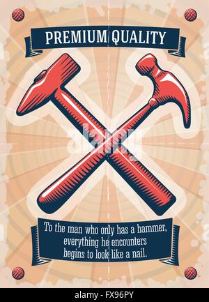 Zwei Retro-Hammer Werkzeug Shop poster Stock Vektor