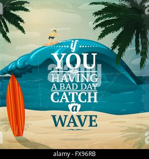 Eine Welle Surfbrett Plakat zu fangen Stock Vektor