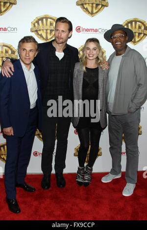 Las Vegas, NV, USA. 12. April 2016. Christophe Waltz, Alexander Skarsgard, Margot Robbie, Samuel in Anwesenheit für Warner Bros. CinemaCon 2016 Veranstaltung, Caesars Palace, Las Vegas, NV 12. April 2016. Bildnachweis: James Atoa/Everett Collection/Alamy Live-Nachrichten Stockfoto