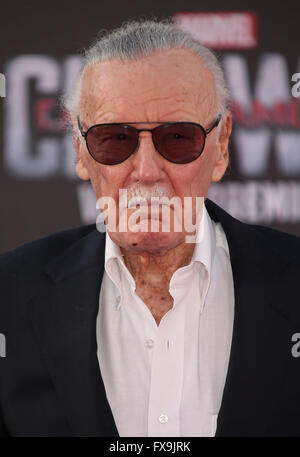 Hollywood, CA, USA. 12. April 2016. 12. April 2016 - Hollywood, Kalifornien - Stan Lee. "Captain America: Bürgerkrieg '' Weltpremiere im Dolby Theatre statt. Bildnachweis: Sammi/AdMedia © Sammi/AdMedia/ZUMA Draht/Alamy Live-Nachrichten Stockfoto