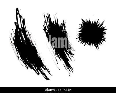 Schwarz, Kritzeleien und Splat Tropf, Isolated on White Background. Stockfoto