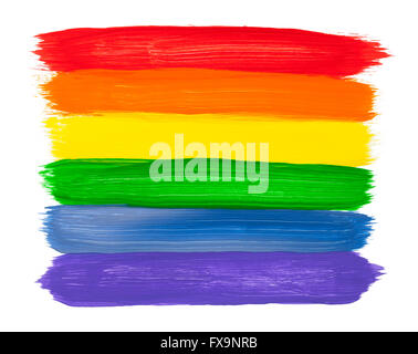 Bunt bemalte Regenbogen-Streifen, Isolated on White Background. Stockfoto