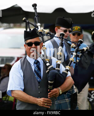 Ein Dudelsackspieler spielt bei der konstituierenden Highland Games in Myrtle Beach, South Carolina. Fotografierten 19. März 2016 Stockfoto