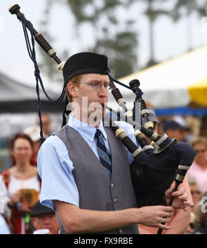 Ein Dudelsackspieler spielt bei der konstituierenden Highland Games in Myrtle Beach, South Carolina. Fotografierten 19. März 2016 Stockfoto