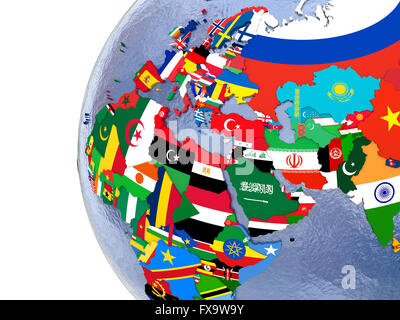 Politische Karte der EMEA-Region mit jedem Land vertreten durch ihre nationale Flagge. Stockfoto