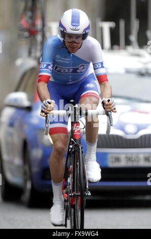 Eibar, Spanien, 9. April 2016 Sebastien Reichenbach im Zeitfahren gegen Eibar - Eibar der Baskenland-Rundfahrt Stockfoto