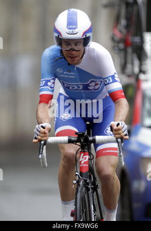 Eibar, Spanien, 9. April 2016 Sebastien Reichenbach im Zeitfahren gegen Eibar - Eibar der Baskenland-Rundfahrt Stockfoto