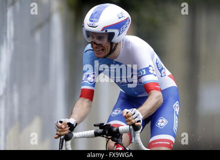 Eibar, Spanien, 9. April 2016 Sebastien Reichenbach im Zeitfahren gegen Eibar - Eibar der Baskenland-Rundfahrt Stockfoto