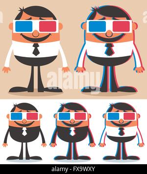 Cartoon-Figur mit 3D-Brille. Stock Vektor