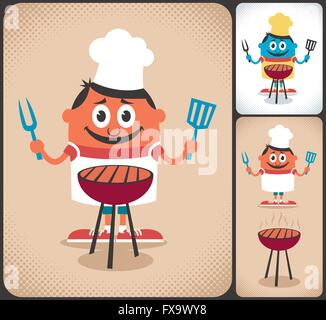 Cartoon-Figur mit Barbecue-Grill. Stock Vektor