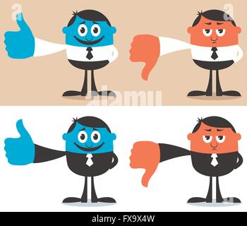 Cartoon Charakter mit seinem Daumen rauf und runter. Stock Vektor