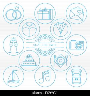 Hochzeit dünne Linie Symbole. Reihe von runden und skizzierte Hochzeit Icons für Ihr design Stock Vektor