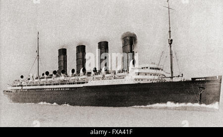 Die Jungfernfahrt des Cunard-Liners RMS Mauretania 1907. Stockfoto