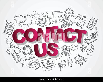 Kontaktieren Sie uns Skizze Symbole Zusammensetzung Stock Vektor