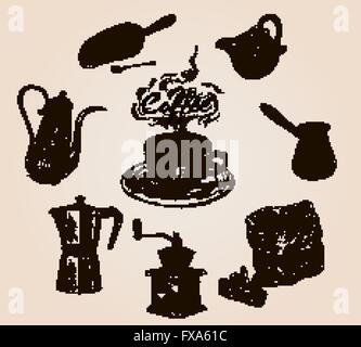 Handgezeichnete Retro-Kaffee-set Stock Vektor