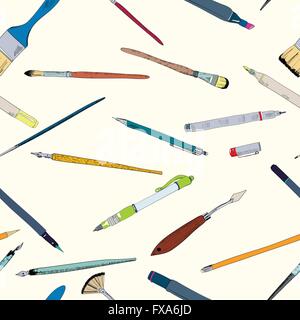 Zeichenwerkzeuge doodle Skizze nahtlose Stock Vektor