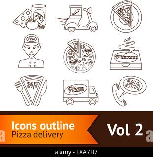 Pizza-Icons Set Outline Stock Vektor
