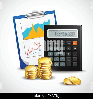 Rechner und goldenen Münzen Stock Vektor