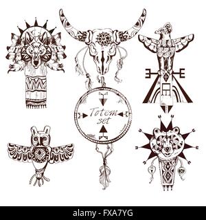 Ethnische amerikanischen Totems Satz Stock Vektor