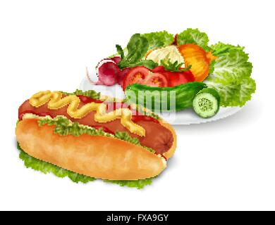Hot Dog mit Gemüse Stock Vektor