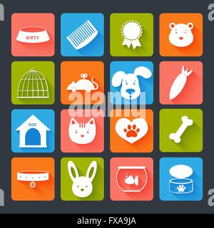 Haustiere-Icons Set flach Stock Vektor